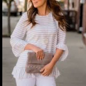 Boden Dorthy Linen Jersey, striped with ruffles, 12